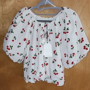English Factory Red Cherry Print White Blouse Innocent And Sexy